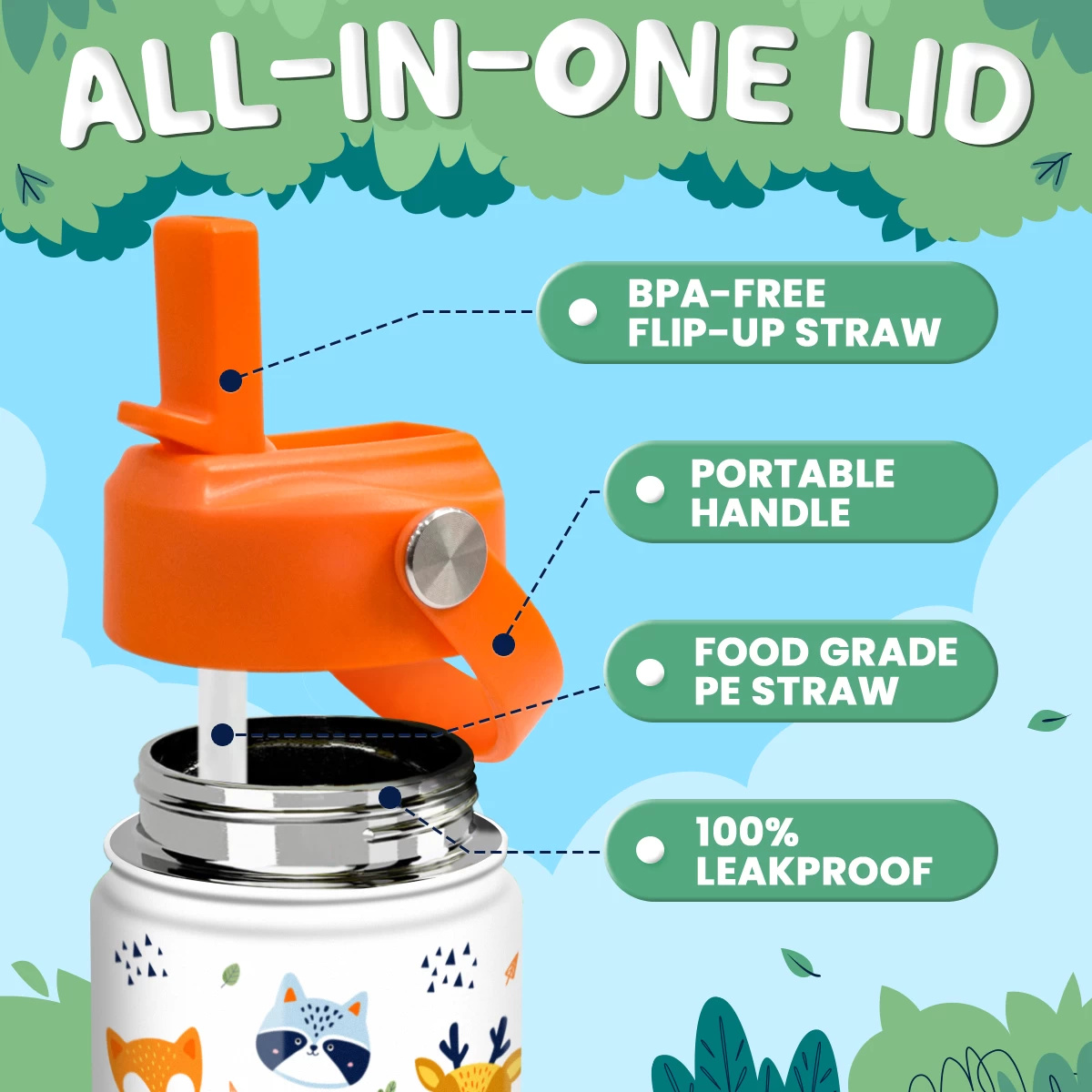 Kids Water Bottle With Straw Lid - 12 Oz Insulated Stainless Steel Animal Water Bottles For Toddlers Kid Boys Girls - Travel Cup For School Sports 5 Kids Water Bottle With Straw Lid - 12 Oz Insulated Stainless Steel Animal Water Bottles For Toddlers Kid Boys Girls - Travel Cup For School Sports - Image 3