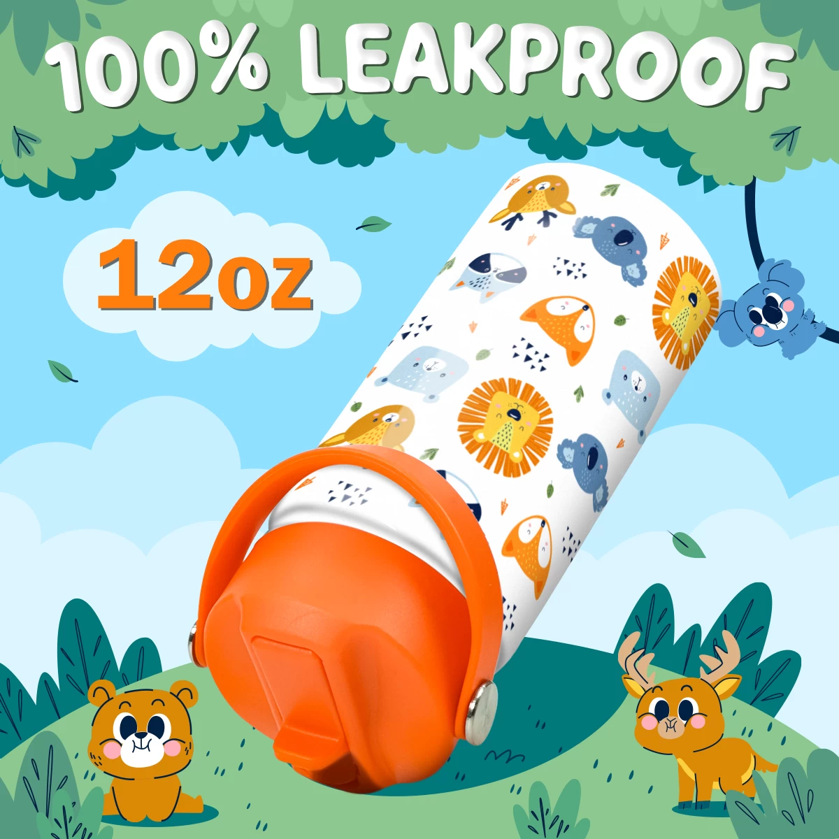 Kids Water Bottle With Straw Lid - 12 Oz Insulated Stainless Steel Animal Water Bottles For Toddlers Kid Boys Girls - Travel Cup For School Sports 7 Kids Water Bottle With Straw Lid - 12 Oz Insulated Stainless Steel Animal Water Bottles For Toddlers Kid Boys Girls - Travel Cup For School Sports - Image 5