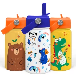 Dog Water Bottle - Kids Water Bottle With Straw Lid - 12 Oz Insulated Stainless Steel Water Bottles For Toddlers Kid Boys - Travel Cup For School Sports