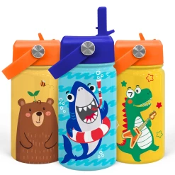 Shark Water Bottle - Kids Water Bottle With Straw Lid - 12 Oz Insulated Stainless Steel Water Bottles For Toddlers Kid Boys - Travel Cup For School Sports