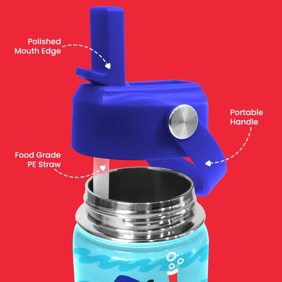 Shark Water Bottle - Kids Water Bottle With Straw Lid - 12 Oz Insulated Stainless Steel Water Bottles For Toddlers Kid Boys - Travel Cup For School Sports 4 Shark Water Bottle - Kids Water Bottle With Straw Lid - 12 Oz Insulated Stainless Steel Water Bottles For Toddlers Kid Boys - Travel Cup For School Sports - Image 2