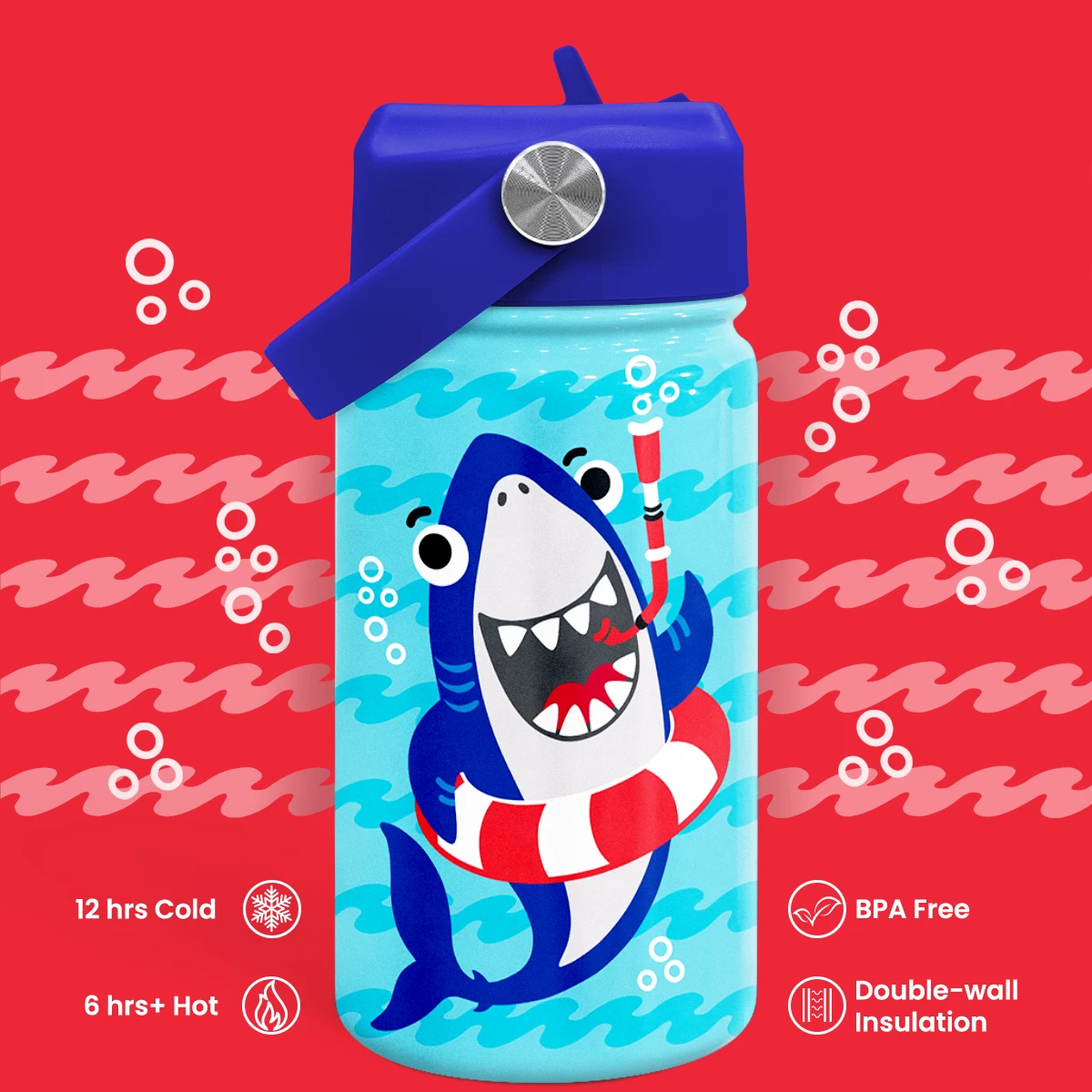 Shark Water Bottle - Kids Water Bottle With Straw Lid - 12 Oz Insulated Stainless Steel Water Bottles For Toddlers Kid Boys - Travel Cup For School Sports 6 Shark Water Bottle - Kids Water Bottle With Straw Lid - 12 Oz Insulated Stainless Steel Water Bottles For Toddlers Kid Boys - Travel Cup For School Sports - Image 4