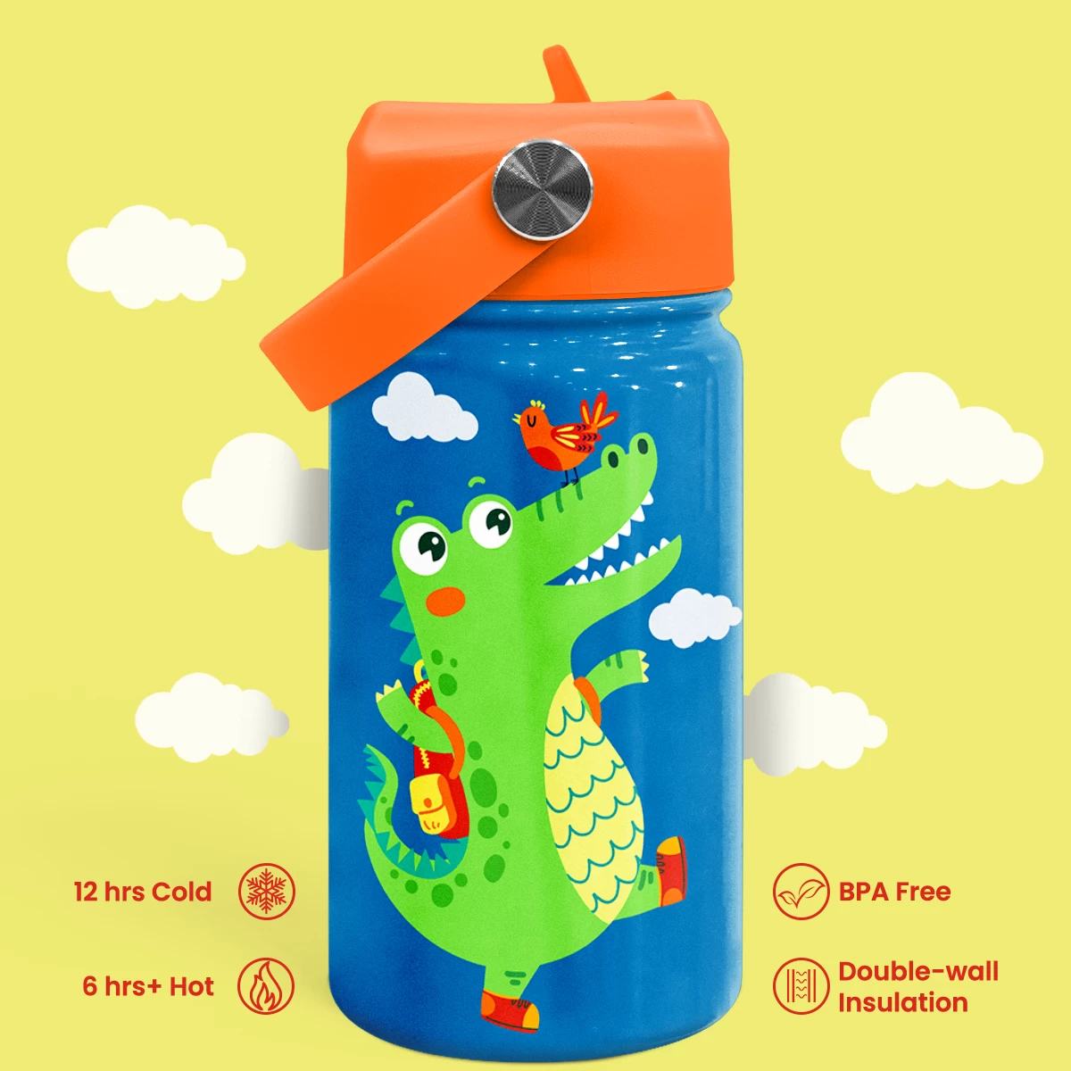 Crocodile Water Bottle - Kids Water Bottle With Straw Lid - 12 Oz Insulated Stainless Steel Water Bottles For Toddlers Kid Boys - Travel Cup For School Sports 6 Crocodile Water Bottle - Kids Water Bottle With Straw Lid - 12 Oz Insulated Stainless Steel Water Bottles For Toddlers Kid Boys - Travel Cup For School Sports - Image 4
