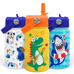 Dinosaurs Water Bottle - Dino Kids Water Bottle With Straw Lid - 12 Oz Insulated Stainless Steel Water Bottles For Toddlers Kid Boys - Travel Cup For School Sports