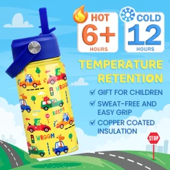 Kids Water Bottle With Straw Lid - 12 Oz Insulated Stainless Steel Vehicle Cars Water Bottles For Toddlers Kid Boys - Travel Cup For School Sports -Gift Series Store FBSJWBHUPV111223001 2812 29 mk4
