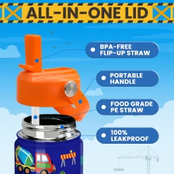 Construction Water Bottle - Kids Water Bottle With Straw Lid - 12 Oz Insulated Stainless Steel Water Bottles For Toddlers Kid Boys - Travel Cup For School Sports -Gift Series Store FBSJWBHUPV211123001 2812 29 20mk3