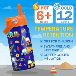 Construction Water Bottle - Kids Water Bottle With Straw Lid - 12 Oz Insulated Stainless Steel Water Bottles For Toddlers Kid Boys - Travel Cup For School Sports -Gift Series Store FBSJWBHUPV211123001 2812 29 20mk4