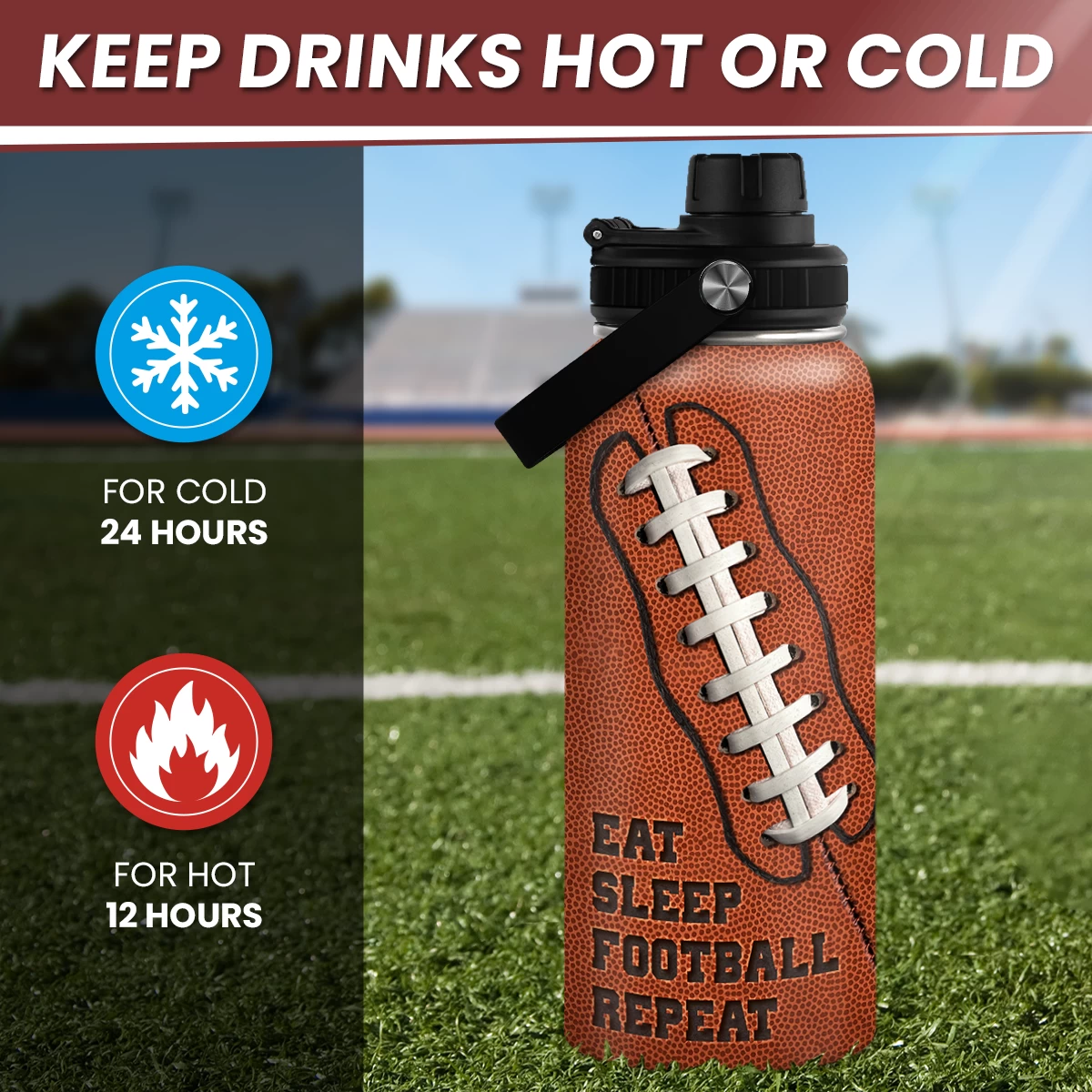 Football Water Bottle - 32oz Insulated Stainless Steel Sports Bottles - Football Gift For Men Football Lovers Player Fan 5 Football Water Bottle - 32oz Insulated Stainless Steel Sports Bottles - Football Gift For Men Football Lovers Player Fan - Image 3