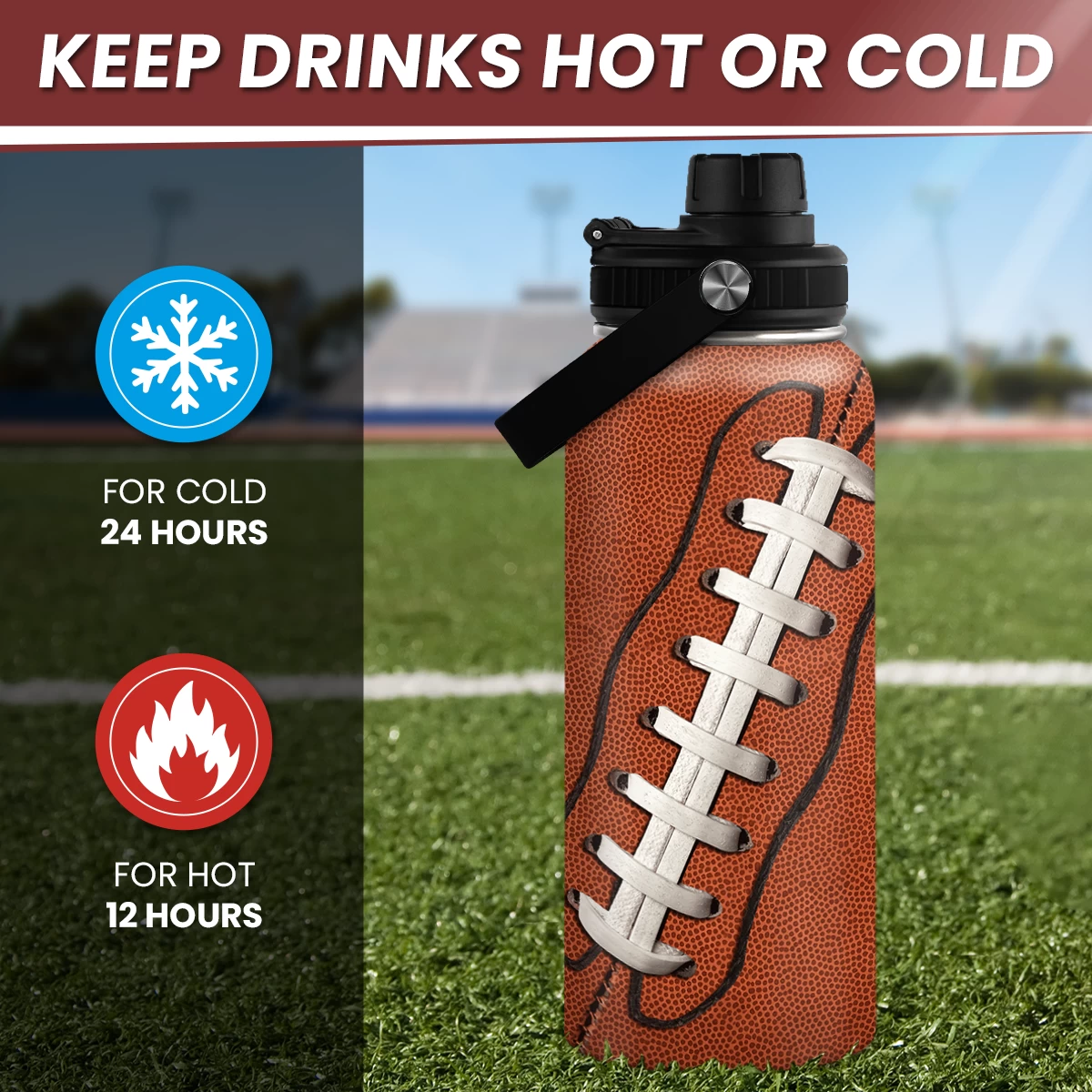Football Water Bottle - 32oz Insulated Stainless Steel Sports Bottles - Gifts For Men Football Lovers Player Fan 4 Football Water Bottle - 32oz Insulated Stainless Steel Sports Bottles - Gifts For Men Football Lovers Player Fan - Image 2