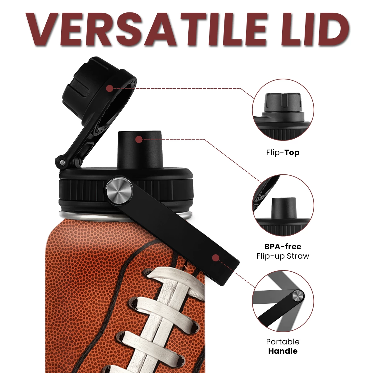 Football Water Bottle - 32oz Insulated Stainless Steel Sports Bottles - Gifts For Men Football Lovers Player Fan 5 Football Water Bottle - 32oz Insulated Stainless Steel Sports Bottles - Gifts For Men Football Lovers Player Fan - Image 3