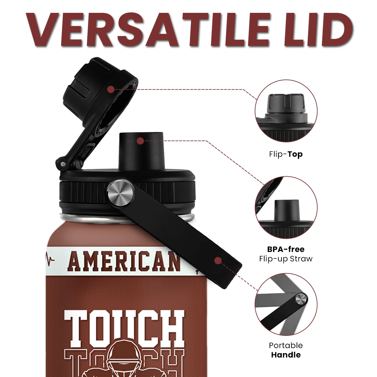 Football Water Bottle With Lid - 32oz Insulated Stainless Steel Sport Bottle - Gifts For Men Football Players Lovers Men 6 Football Water Bottle With Lid - 32oz Insulated Stainless Steel Sport Bottle - Gifts For Men Football Players Lovers Men - Image 4