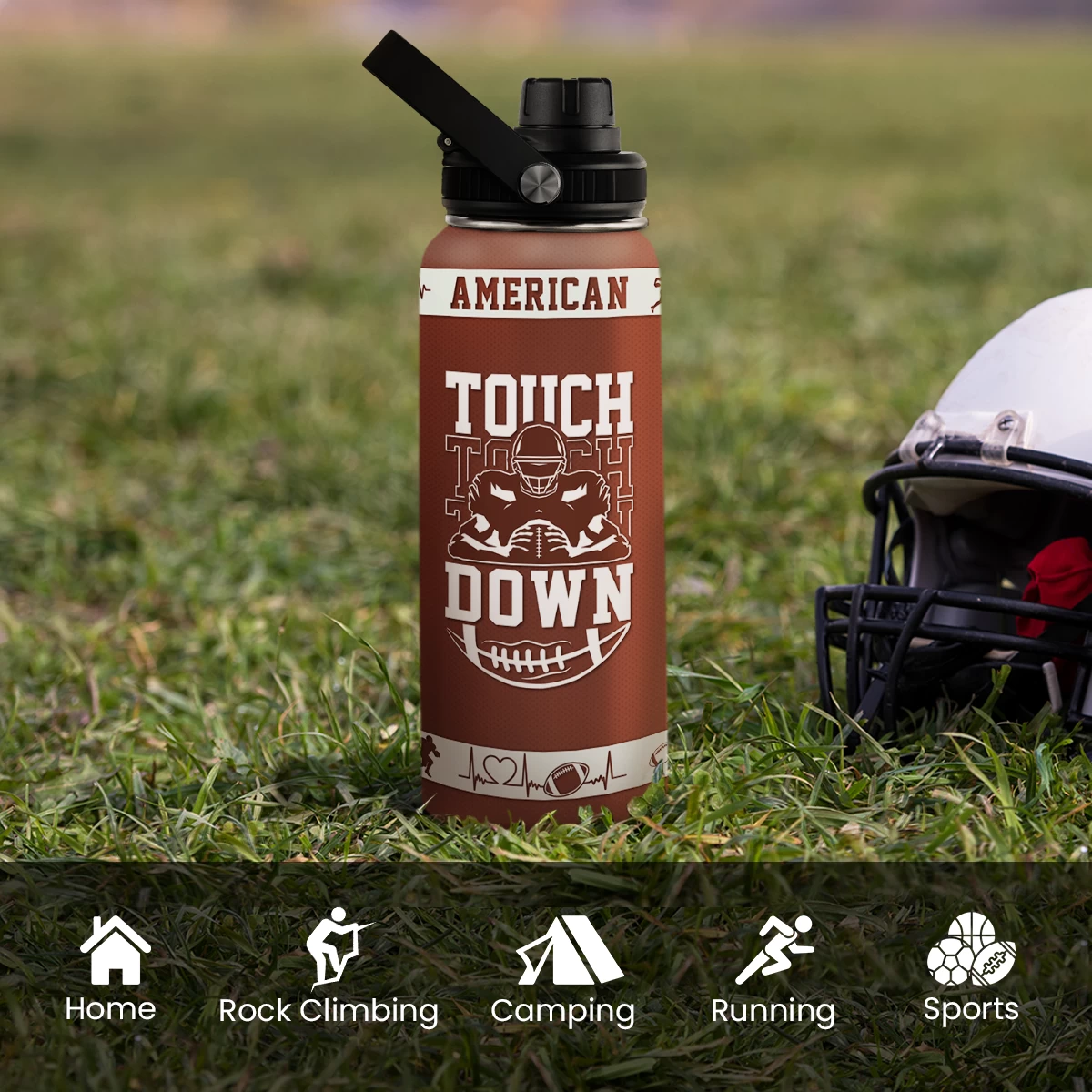 Football Water Bottle With Lid - 32oz Insulated Stainless Steel Sport Bottle - Gifts For Men Football Players Lovers Men 8 Football Water Bottle With Lid - 32oz Insulated Stainless Steel Sport Bottle - Gifts For Men Football Players Lovers Men - Image 6