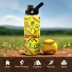 Softball Gift Water Bottle With Lid, 32oz Insulated Stainless Steel Sport Bottles - Gift For Softball Players Fan Coach -Gift Series Store FBSJWBTALI210224002 2832 29 20mk6