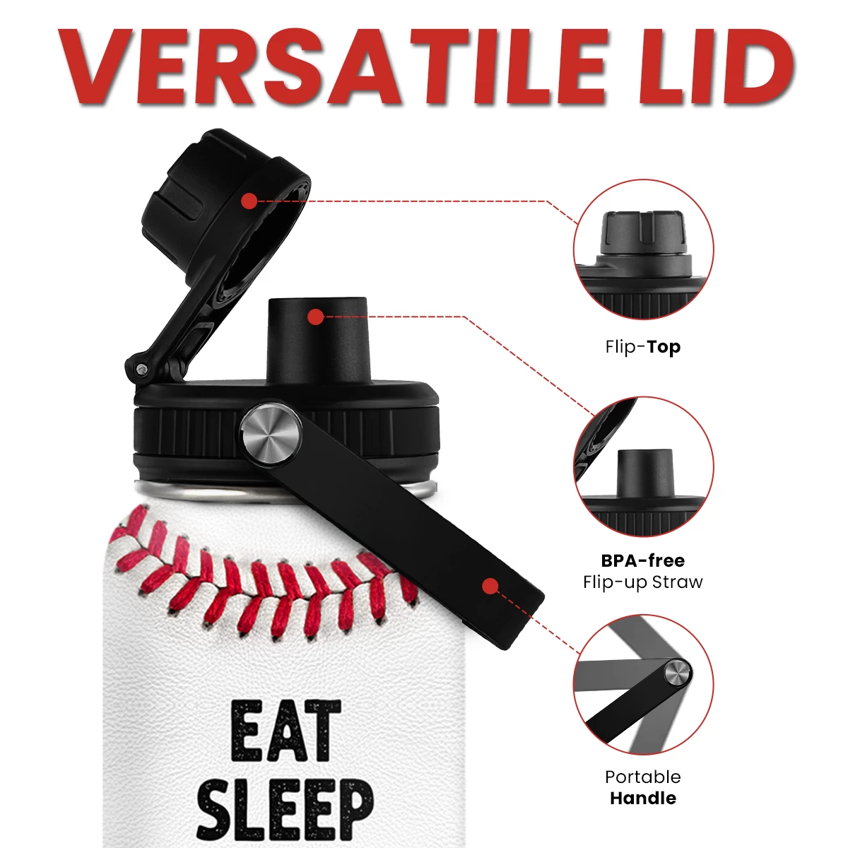 Baseball Water Bottle 32 Oz - Insulated Stainless Steel Sport Bottles With Lid - Baseball Gift For Men Players Fan Coach 6 Baseball Water Bottle 32 Oz - Insulated Stainless Steel Sport Bottles With Lid - Baseball Gift For Men Players Fan Coach - Image 4