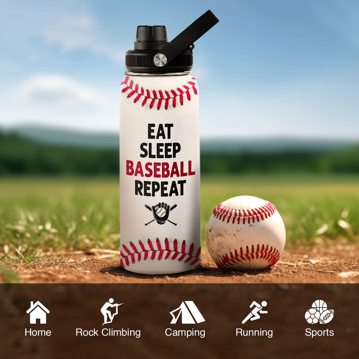 Baseball Water Bottle 32 Oz - Insulated Stainless Steel Sport Bottles With Lid - Baseball Gift For Men Players Fan Coach 8 Baseball Water Bottle 32 Oz - Insulated Stainless Steel Sport Bottles With Lid - Baseball Gift For Men Players Fan Coach - Image 6
