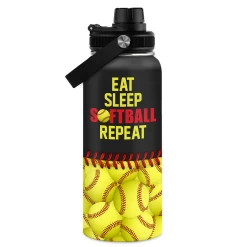 Softball Gift Water Bottle With Lid - 32oz Insulated Stainless Steel Sport Bottles - Softball Gift For Softball Players Fan