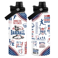 Baseball Water Bottle - 32oz Stainless Steel Insulated Sport Bottles With Lid - Gift For Men Baseball Lover Player Fan Coach