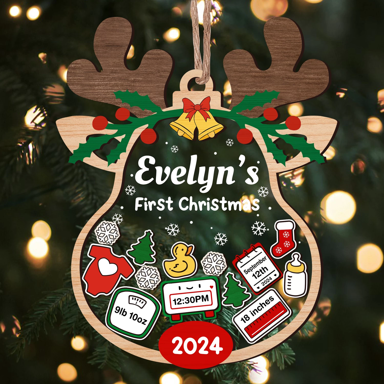 Personalized Baby's First Christmas Ornament - Customized Baby Stats 5 Layered Wooden Ornament, Chirstmas Shaker Ornament, Gift For New Boys Girls Newborn Infant Toddler 3 Personalized Baby's First Christmas Ornament - Customized Baby Stats 5 Layered Wooden Ornament, Chirstmas Shaker Ornament, Gift For New Boys Girls Newborn Infant Toddler