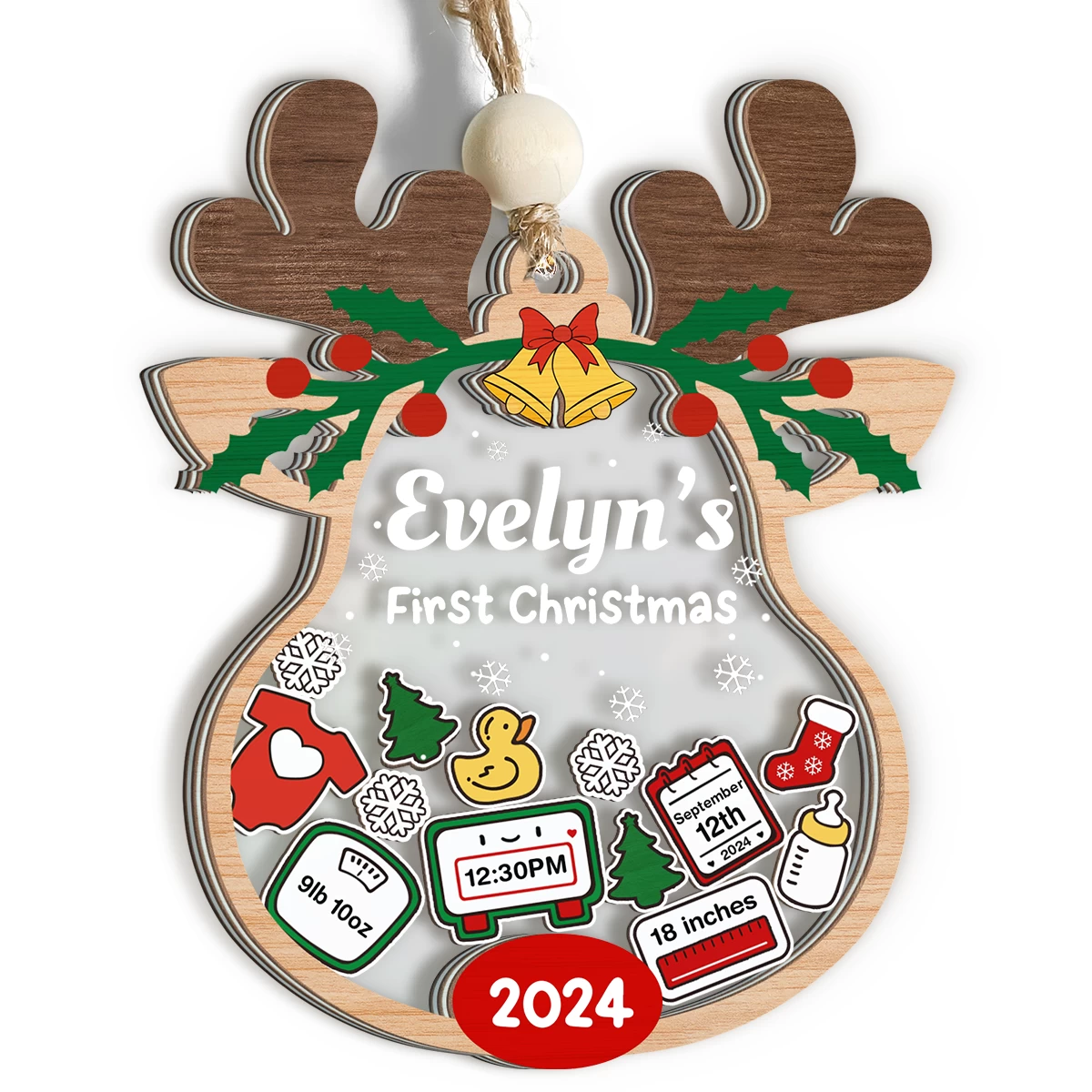 Personalized Baby's First Christmas Ornament - Customized Baby Stats 5 Layered Wooden Ornament, Chirstmas Shaker Ornament, Gift For New Boys Girls Newborn Infant Toddler 4 Personalized Baby's First Christmas Ornament - Customized Baby Stats 5 Layered Wooden Ornament, Chirstmas Shaker Ornament, Gift For New Boys Girls Newborn Infant Toddler - Image 2