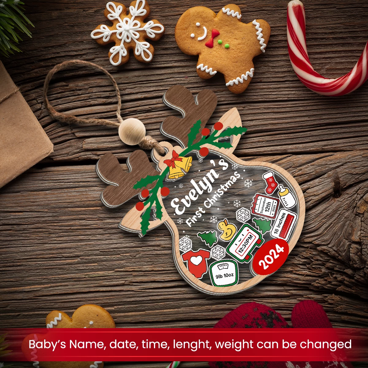 Personalized Baby's First Christmas Ornament - Customized Baby Stats 5 Layered Wooden Ornament, Chirstmas Shaker Ornament, Gift For New Boys Girls Newborn Infant Toddler 5 Personalized Baby's First Christmas Ornament - Customized Baby Stats 5 Layered Wooden Ornament, Chirstmas Shaker Ornament, Gift For New Boys Girls Newborn Infant Toddler - Image 3