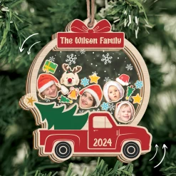 Personalized Family Christmas Ornament - Custom Photo 5 Layered Wooden Ornament, Christmas Shaker Ornament, Thanksgiving Gifts For Mom Dad Women Men