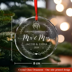 Personalized First Christmas Married Ornament - Newlywed Gifts, Glass Ornament For Couple, Christmas Tree Decoration -Gift Series Store FMSJGOLTTT060824001 MK03