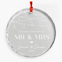 Personalized First Christmas Married Ornament For Couple - Newlywed Gifts, Crystal Glass Ornaments Christmas Decoration