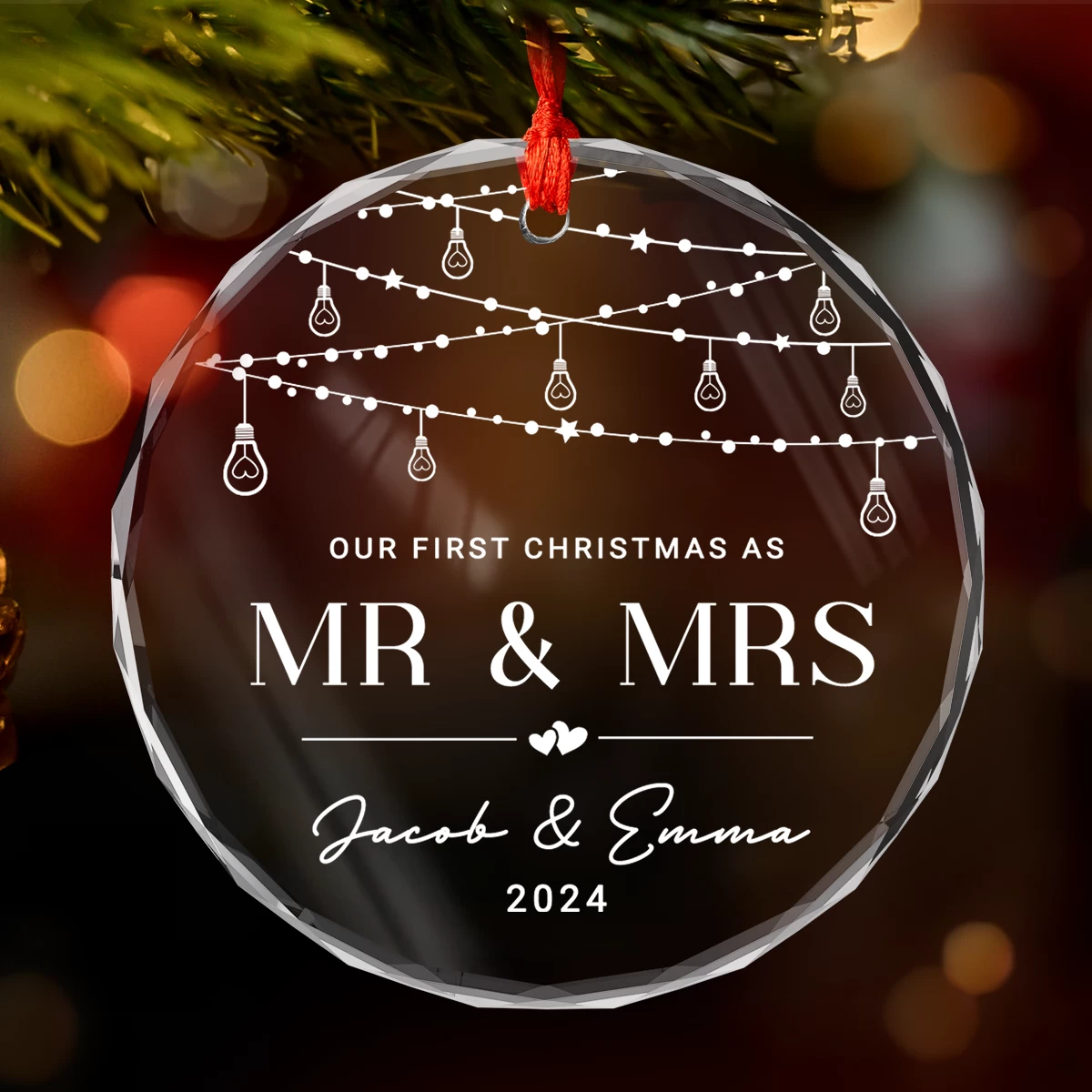 Personalized First Christmas Married Ornament For Couple - Newlywed Gifts, Crystal Glass Ornaments Christmas Decoration 4 Personalized First Christmas Married Ornament For Couple - Newlywed Gifts, Crystal Glass Ornaments Christmas Decoration - Image 2