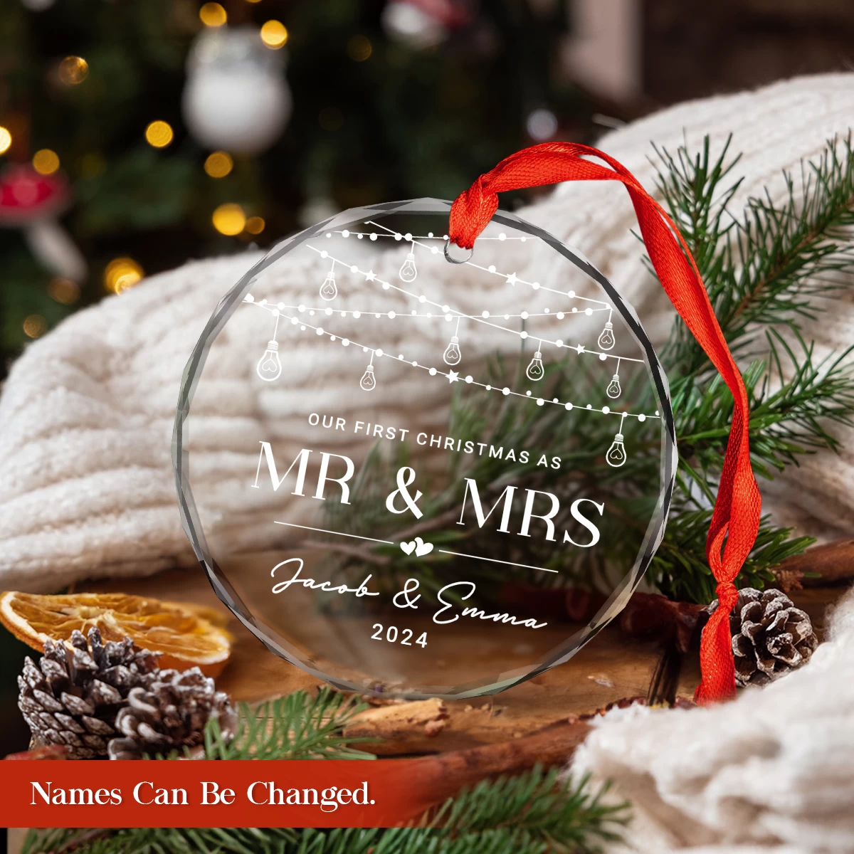 Personalized First Christmas Married Ornament For Couple - Newlywed Gifts, Crystal Glass Ornaments Christmas Decoration 5 Personalized First Christmas Married Ornament For Couple - Newlywed Gifts, Crystal Glass Ornaments Christmas Decoration - Image 3