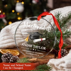 Personalized Mastered It Degree Graduation Gifts - Custom Christmas Crystal Glass Ornament, University, College, Senior Year Keepsake -Gift Series Store FMSJGOLTTT070824001 MK02