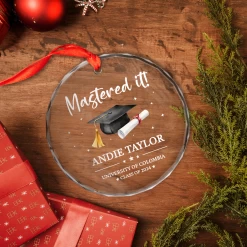 Personalized Mastered It Degree Graduation Gifts - Custom Christmas Crystal Glass Ornament, University, College, Senior Year Keepsake -Gift Series Store FMSJGOLTTT070824001 MK05