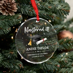 Personalized Mastered It Degree Graduation Gifts - Custom Christmas Crystal Glass Ornament, University, College, Senior Year Keepsake -Gift Series Store FMSJGOLTTT070824001 MK06