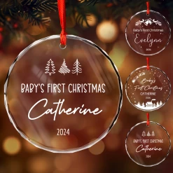 Personalized Baby's First Christmas Ornament - Newborn Glass Ornament, New Parents Gifts, Christmas Hanging Decoration -Gift Series Store FMSJGOTNTT200824002 MK01c