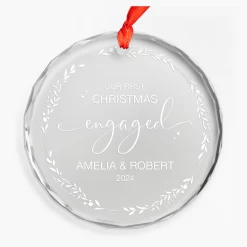 Personalized Engagement Gifts For Couple - First Christmas Engaged Crystal Glass Ornament, Custom Keepsake Christmas Decoration