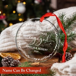 Personalized Engagement Gifts For Couple - First Christmas Engaged Crystal Glass Ornament, Custom Keepsake Christmas Decoration -Gift Series Store FMSJGOTNTT200824003 MK02
