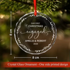 Personalized Engagement Gifts For Couple - First Christmas Engaged Crystal Glass Ornament, Custom Keepsake Christmas Decoration -Gift Series Store FMSJGOTNTT200824003 MK03