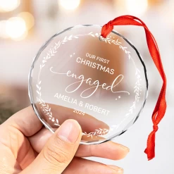 Personalized Engagement Gifts For Couple - First Christmas Engaged Crystal Glass Ornament, Custom Keepsake Christmas Decoration -Gift Series Store FMSJGOTNTT200824003 MK04