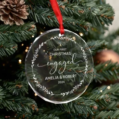Personalized Engagement Gifts For Couple - First Christmas Engaged Crystal Glass Ornament, Custom Keepsake Christmas Decoration -Gift Series Store FMSJGOTNTT200824003 MK06