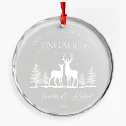 Personalized Engagement Gifts For Couple - First Christmas Engaged Crystal Glass Ornament, Christmas Decoration