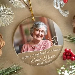 Personalized Memorial Ornaments With Photo Picture A Piece Of My Heart Is In Heaven Acrylic Christmas Ornament Sympathy Remembrance Keepsake Lost Loved One Gifts -Gift Series Store FMSJOAHNHA010823001 MK5