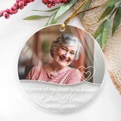 Personalized Memorial Ornaments With Photo Picture A Piece Of My Heart Is In Heaven Acrylic Christmas Ornament Sympathy Remembrance Keepsake Lost Loved One Gifts -Gift Series Store FMSJOAHNHA010823001 MK9