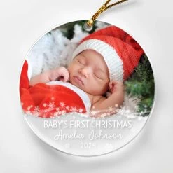Personalized Baby's First Christmas Ornament Babys 1st Xmas Acrylic Ornaments With Photo Picture Keepsake Gifts For Newborn Babies