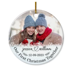Personalized First Christmas Together Ornament Custom Photo Picture Ceramic Christmas Ornaments Keepsake Gifts For Couple Newlywed Xmas Tree Decorations