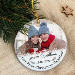 Personalized First Christmas Together Ornament Custom Photo Picture Ceramic Christmas Ornaments Keepsake Gifts For Couple Newlywed Xmas Tree Decorations -Gift Series Store FMSJOCAKHA180723002 20Mk6