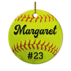 Personalized Softball Ornament Custom Name Number Softball Ball Christmas Ceramic Ornaments Sports Keepsake Gifts Xmas Tree Decorations