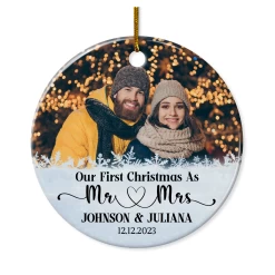 Personalized First Christmas As Mr And Mrs Ornament With Photo Picture Customized Ceramic Christmas Ornaments Marriage Wedding Keepsakes Gifts For Couple Wife Husband Xmas Tree Decor