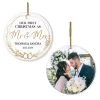 Personalized First Christmas Mr And Mrs Ornament Custom Photo Picture Couple Ceramic Double Sided Ornaments Wedding Marriage Keepsake Gifts For Newlywed Couple Christmas Tree Decorations