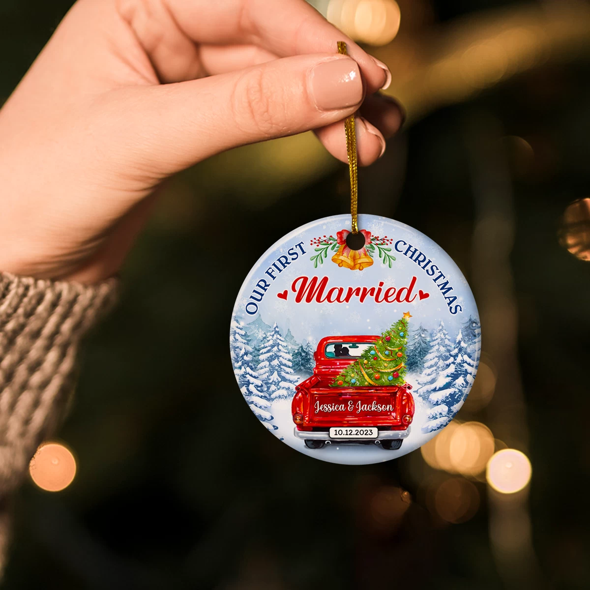 Personalized First Christmas Married Ornament 2024 - Wedding Keepsake Gifts For Couples Newlywed Mr Mrs Hanging Ceramic Round Ornaments Xmas Tree Decor 4 Personalized First Christmas Married Ornament 2024 - Wedding Keepsake Gifts For Couples Newlywed Mr Mrs Hanging Ceramic Round Ornaments Xmas Tree Decor - Image 3