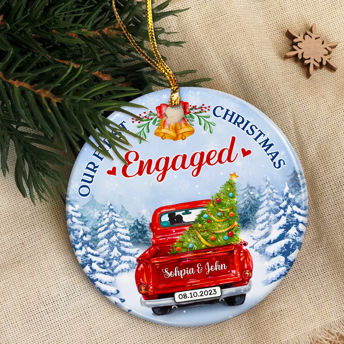 Personalized First Christmas Engaged Ornament 2023 Engagement Keepsake Gifts For Couples Wedding Bridal Shower Hanging Ceramic Ornaments Xmas Tree Decor Newlywed Gifts For Couple 8 Personalized First Christmas Engaged Ornament 2023 Engagement Keepsake Gifts For Couples Wedding Bridal Shower Hanging Ceramic Ornaments Xmas Tree Decor Newlywed Gifts For Couple - Image 6