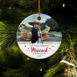 Personalized First Christmas Married Ornament Couple Christmas Ceramic Ornaments With Photo Picture Wedding Marriage Custom Name Keepsake Gift For Couples Newlywed Xmas Tree Decor -Gift Series Store FMSJOCLTPV190723001 Mk5 dc93e321 72f0 4352 a43b d392058b58db